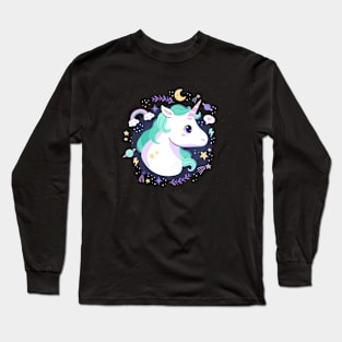 Cute unicorn with pastel color frame Long Sleeve T-Shirt